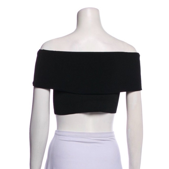 Alice + Olivia Black Off the Shoulder Ribbed Crop Top - Picture 3 of 3